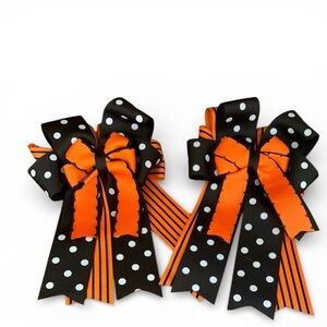 Equestrian Show Bows Black Orange Ribbon Pair Hair Bows Pony Club FallHalloween